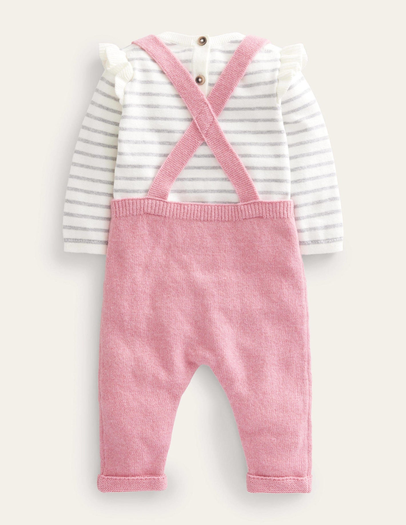 Knitted Dungaree Set-Almond Pink