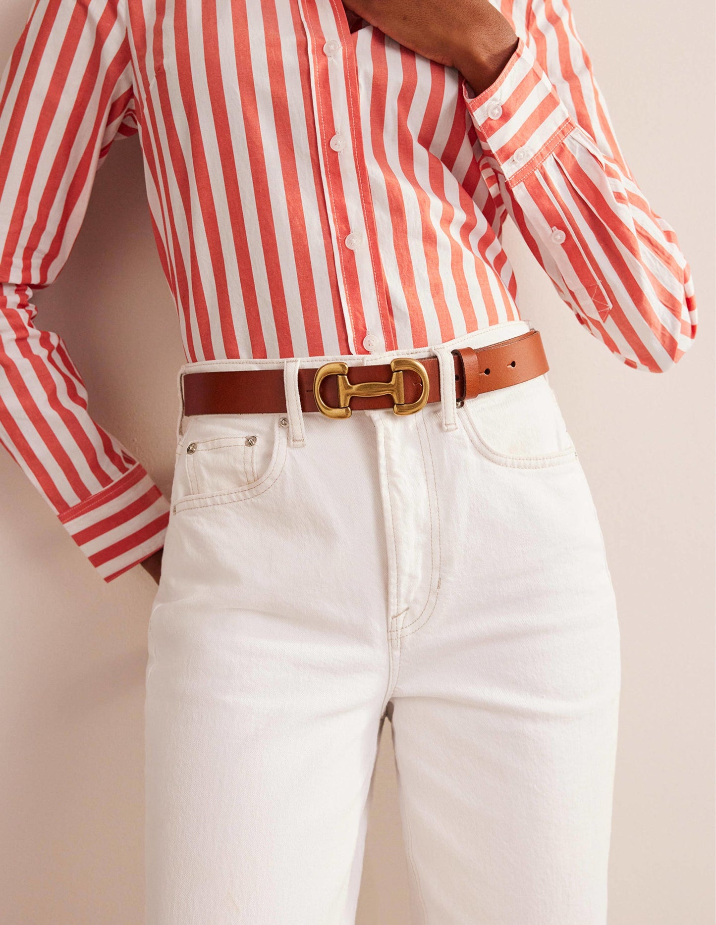 Iris Snaffle-Trim Leather Belt-Tan