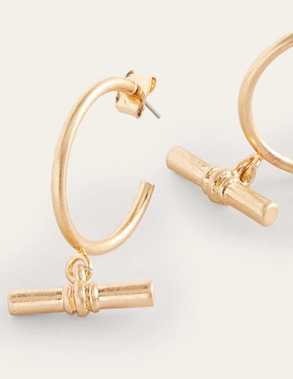 T-Bar Hoop Earrings-Gold