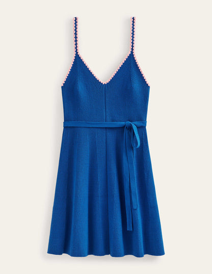 Crochet-Trim Knitted Dress-Sapphire