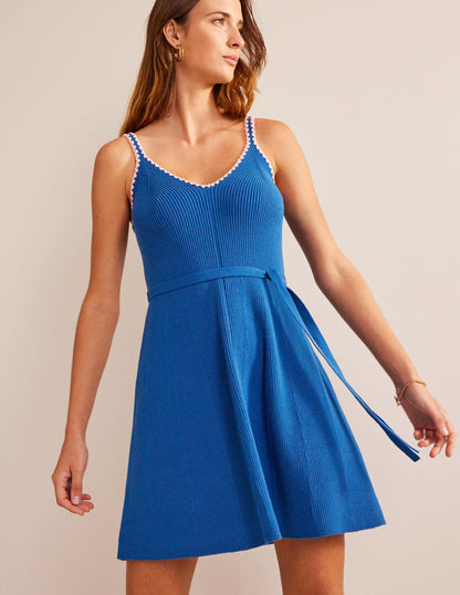 Crochet-Trim Knitted Dress-Sapphire