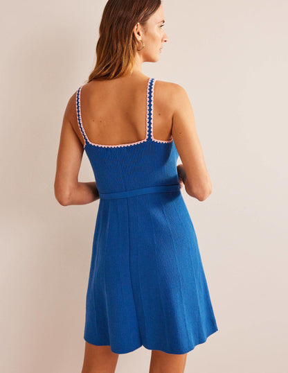 Crochet-Trim Knitted Dress-Sapphire