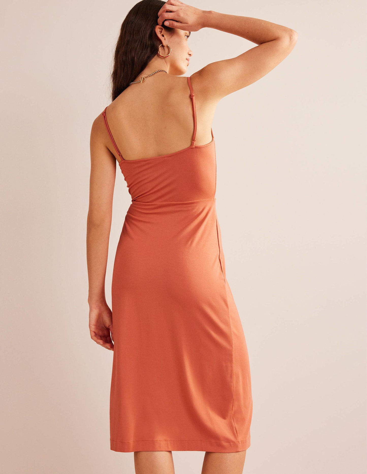 Gathered Jersey Midi Dress-Persimmon