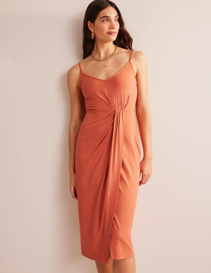 Gathered Jersey Midi Dress-Persimmon