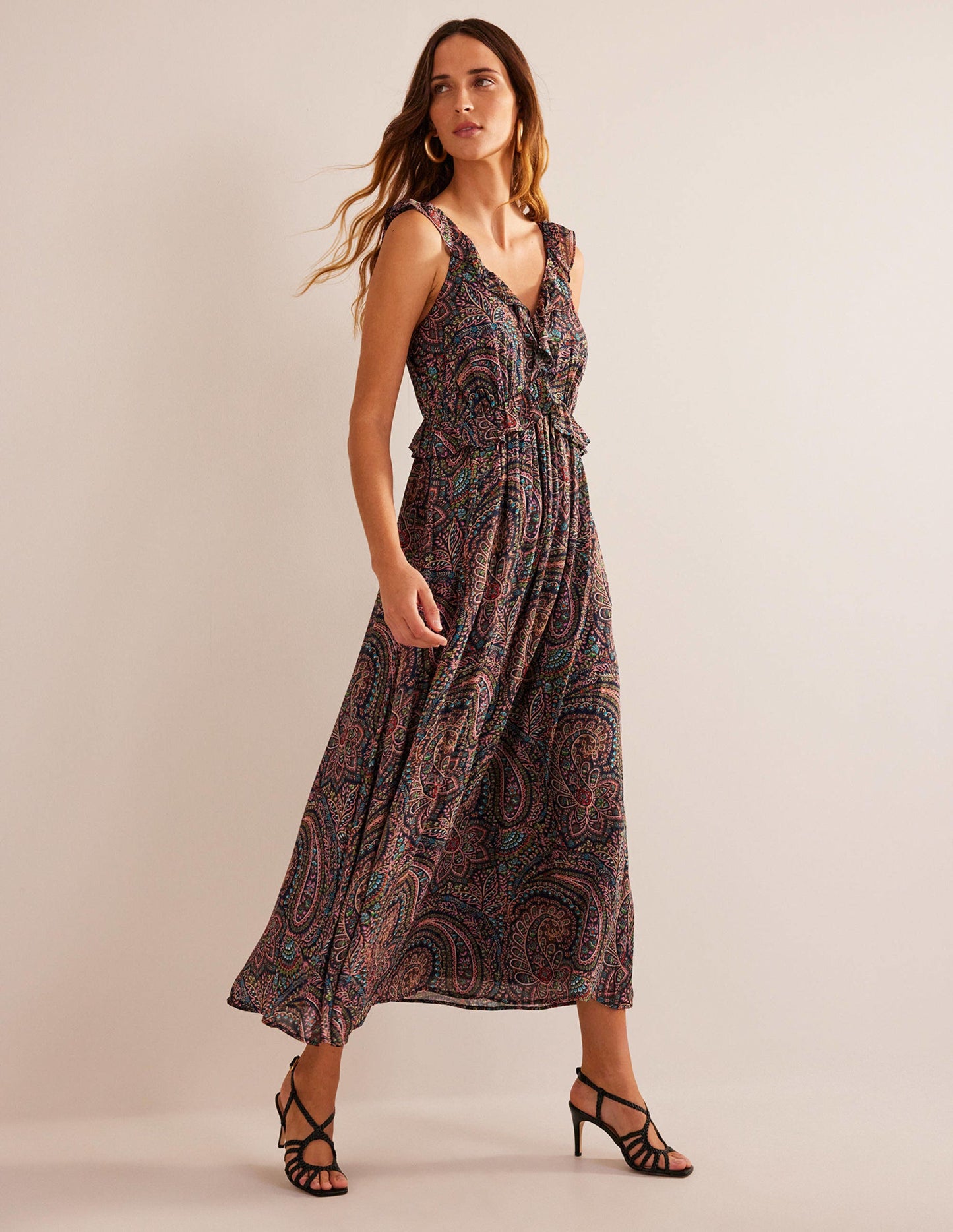 Tie-Back Ruffled Maxi Dress-Light Navy, Palace