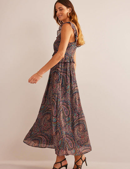 Tie-Back Ruffled Maxi Dress-Light Navy, Palace