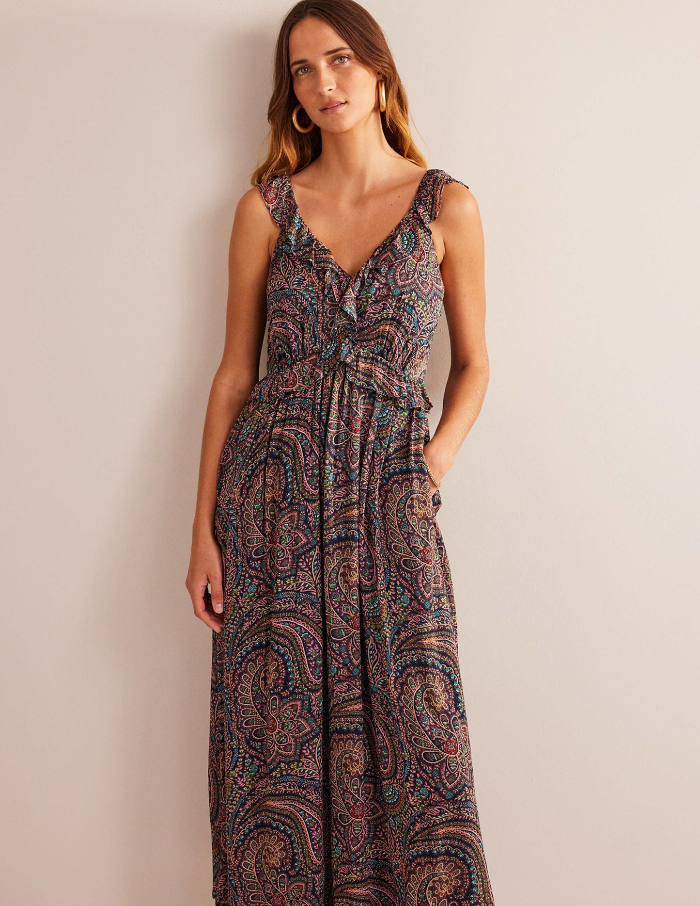 Tie-Back Ruffled Maxi Dress-Light Navy, Palace