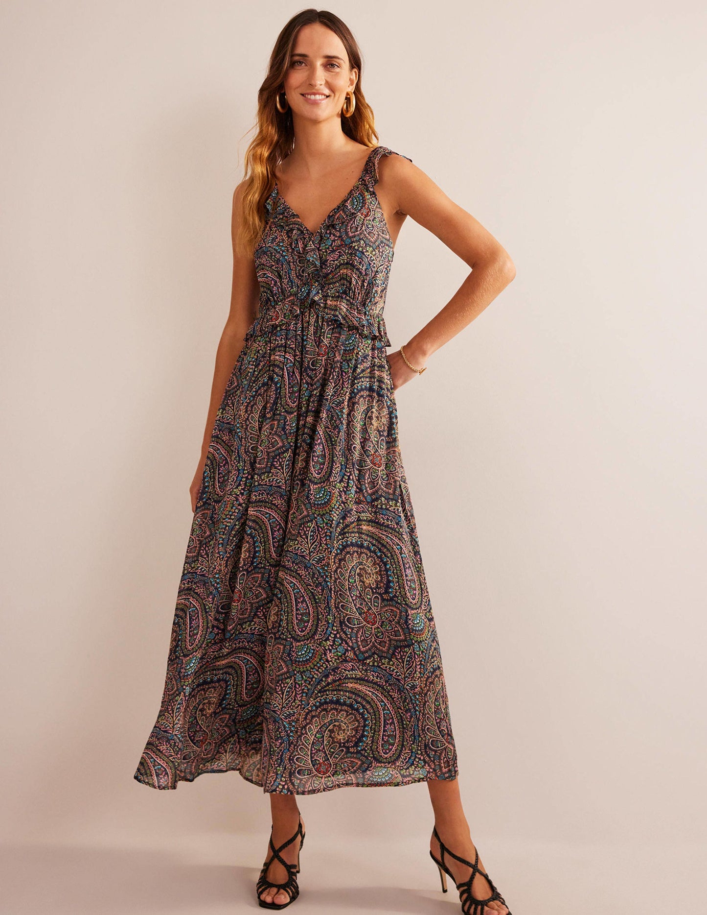 Tie-Back Ruffled Maxi Dress-Light Navy, Palace