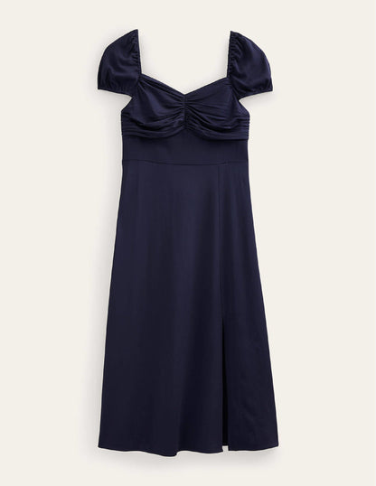 Cap-Sleeve Midi Dress-Navy