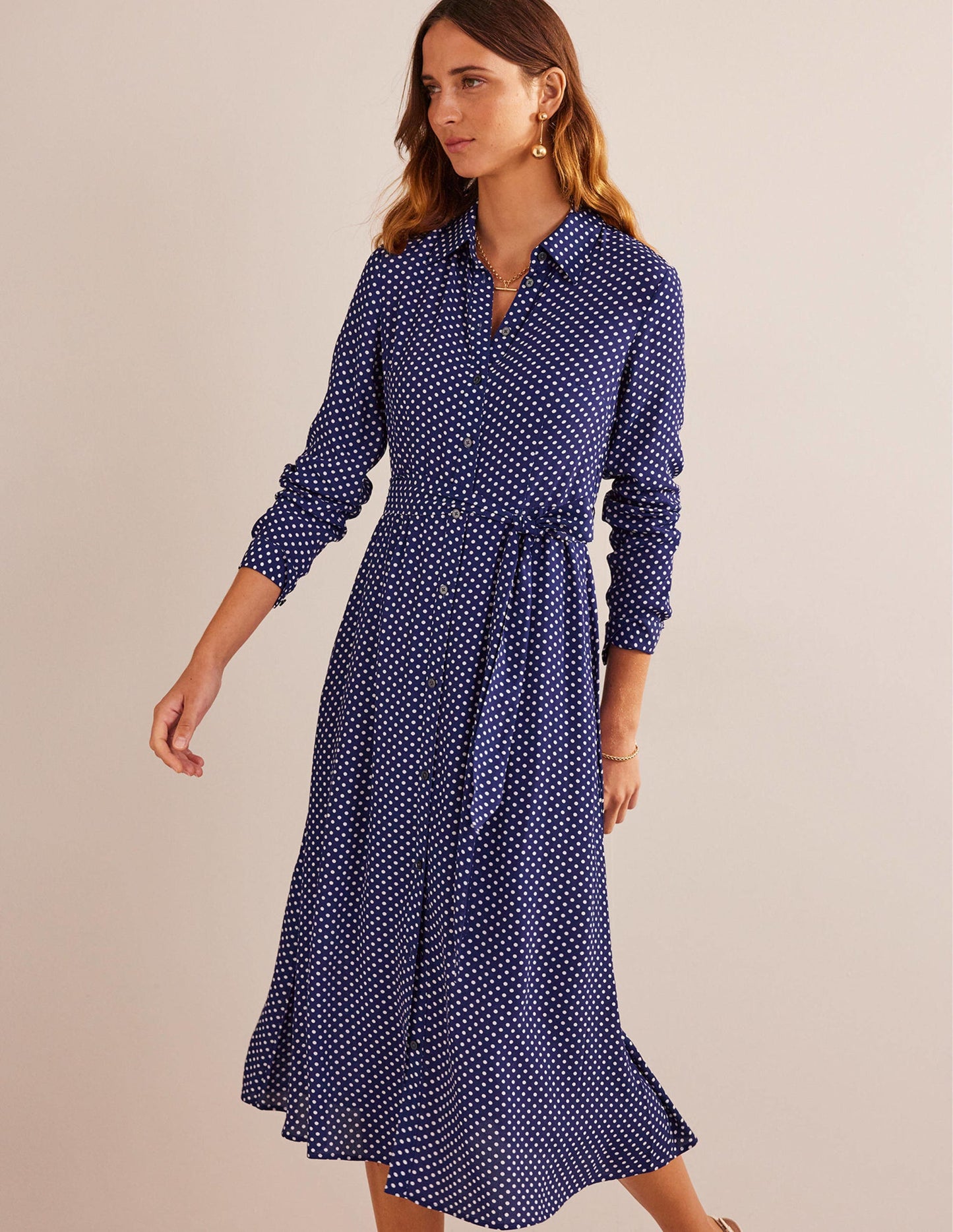 Kate Midi Shirt Dress -Navy, Dotty