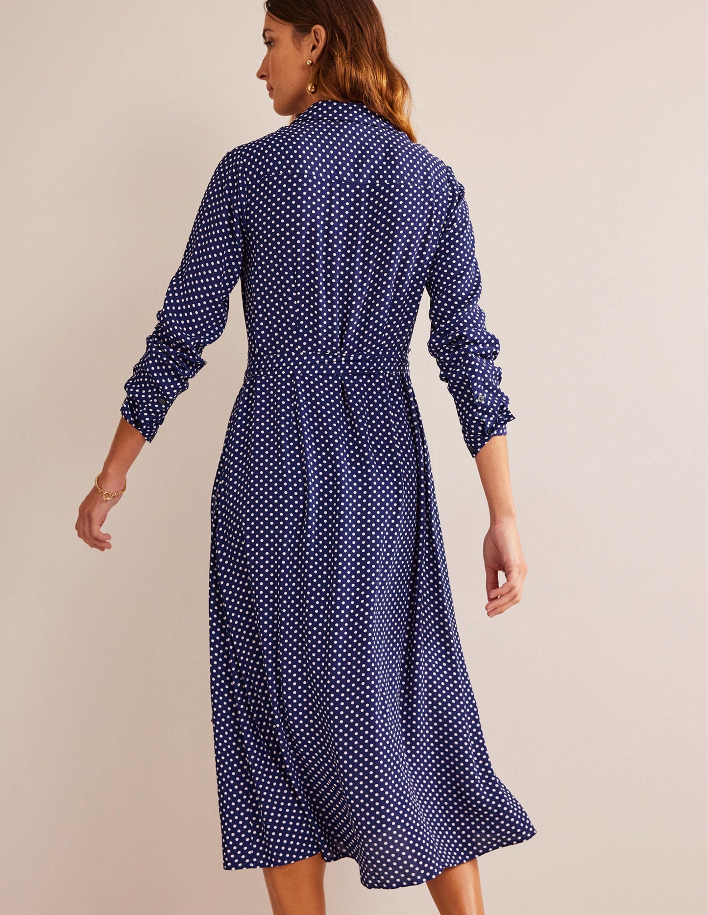 Kate Midi Shirt Dress -Navy, Dotty