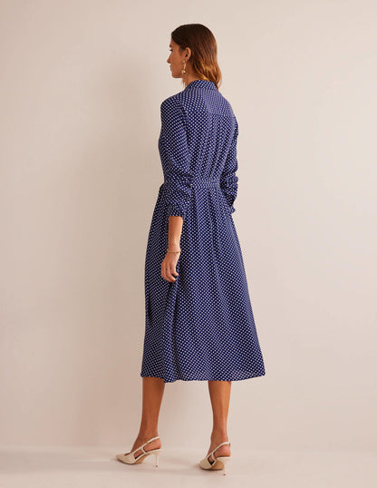 Kate Midi Shirt Dress -Navy, Dotty