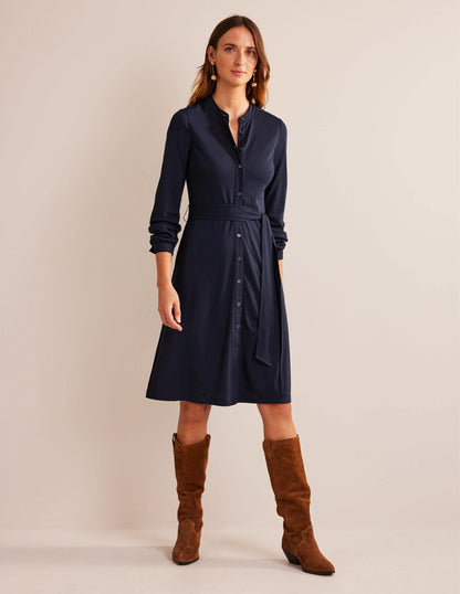 Julia Jersey Shirt Dress-Navy