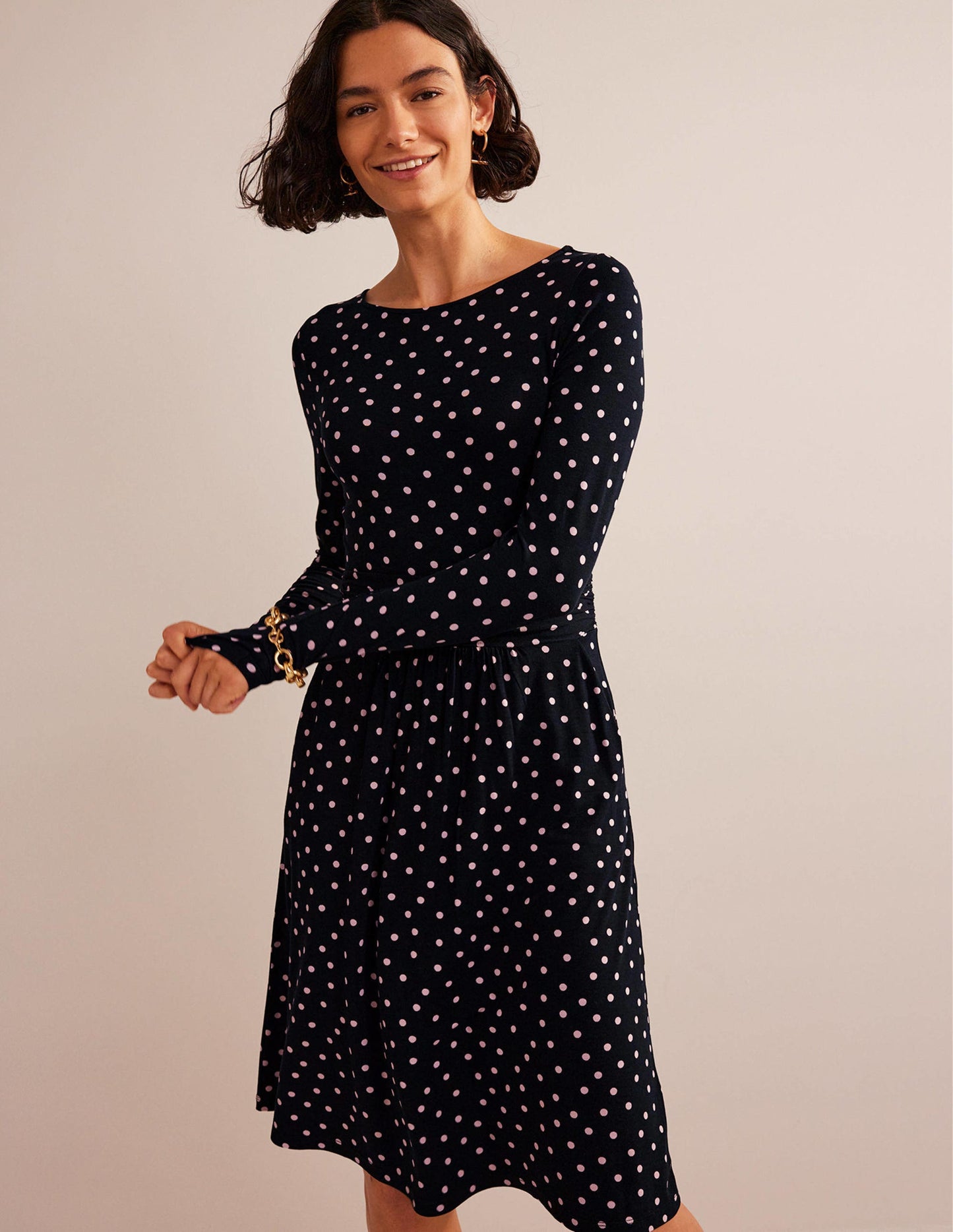 Abigail Jersey Dress-Black and Milkshake, Spot