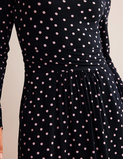 Abigail Jersey Dress-Black and Milkshake, Spot