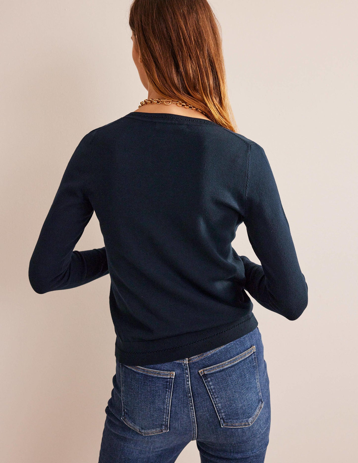 Catriona Cotton V-Neck Jumper-Navy