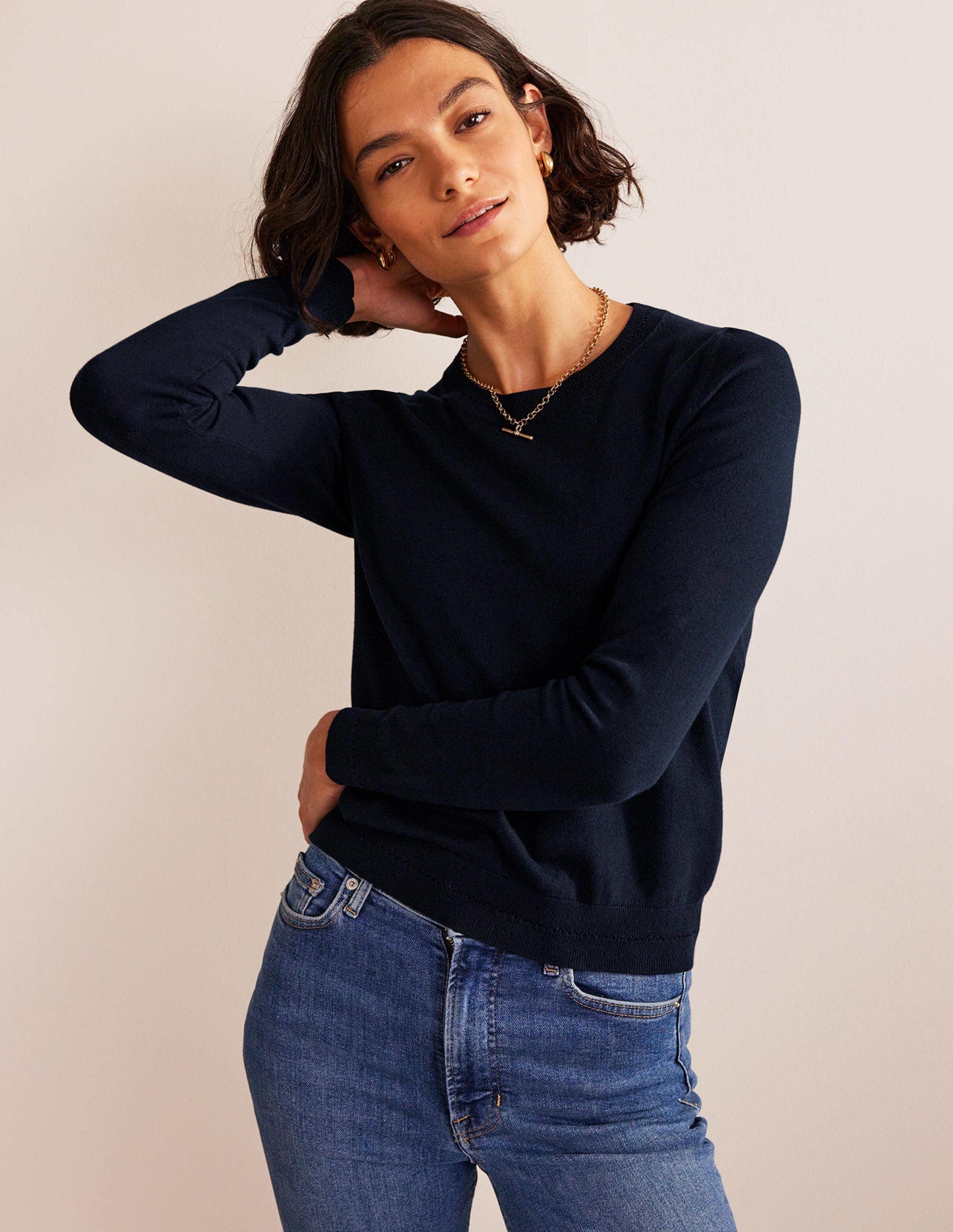 Catriona Cotton Crew Jumper-Navy