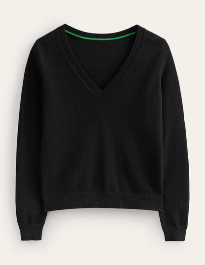 Eva Cashmere V-Neck Jumper-Black