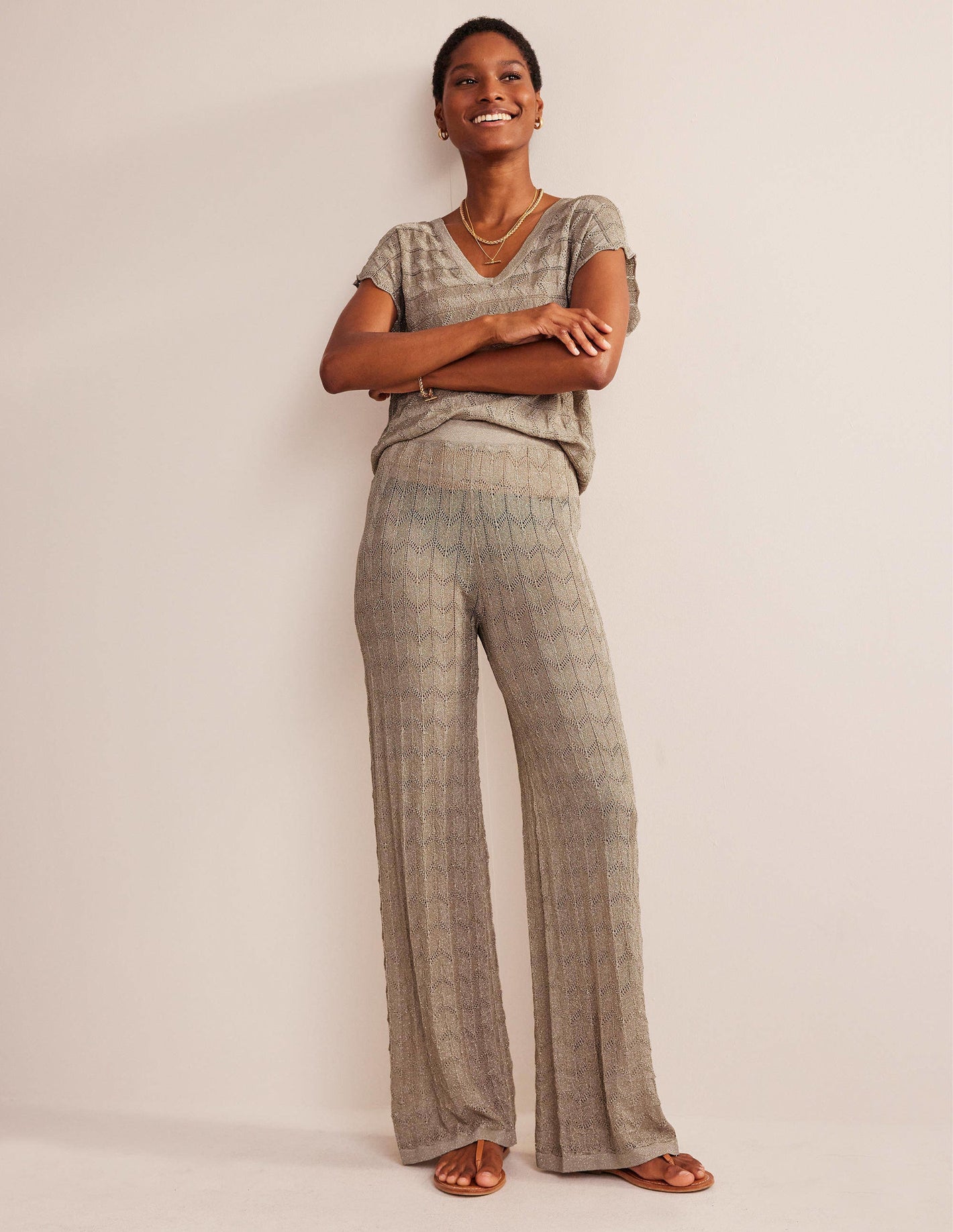 Knitted Beach Trousers-Metallic Stone