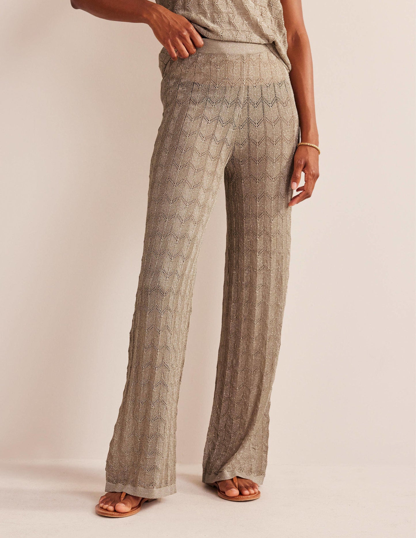 Knitted Beach Trousers-Metallic Stone