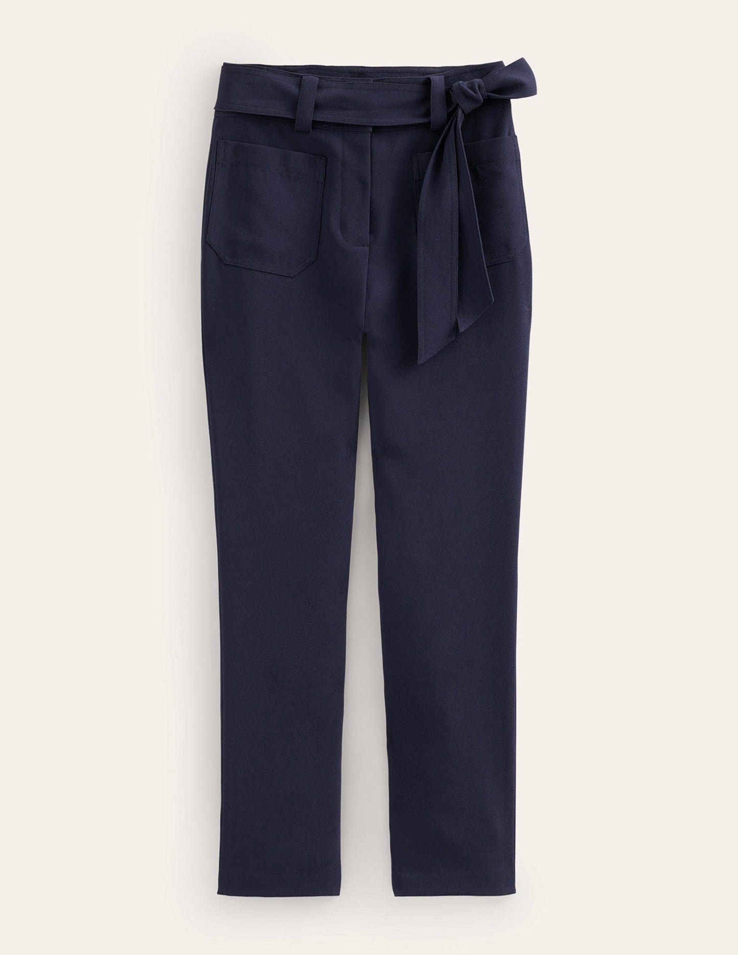 Tie-Waist Tapered Trousers-Navy