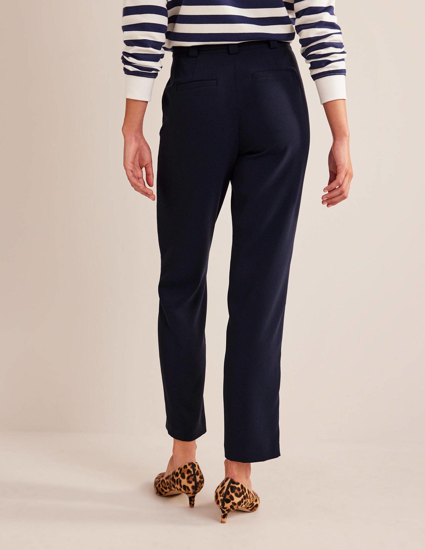 Tie-Waist Tapered Trousers-Navy