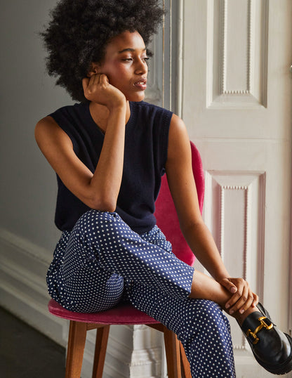 Highgate Printed Trousers-French Navy, Dotty