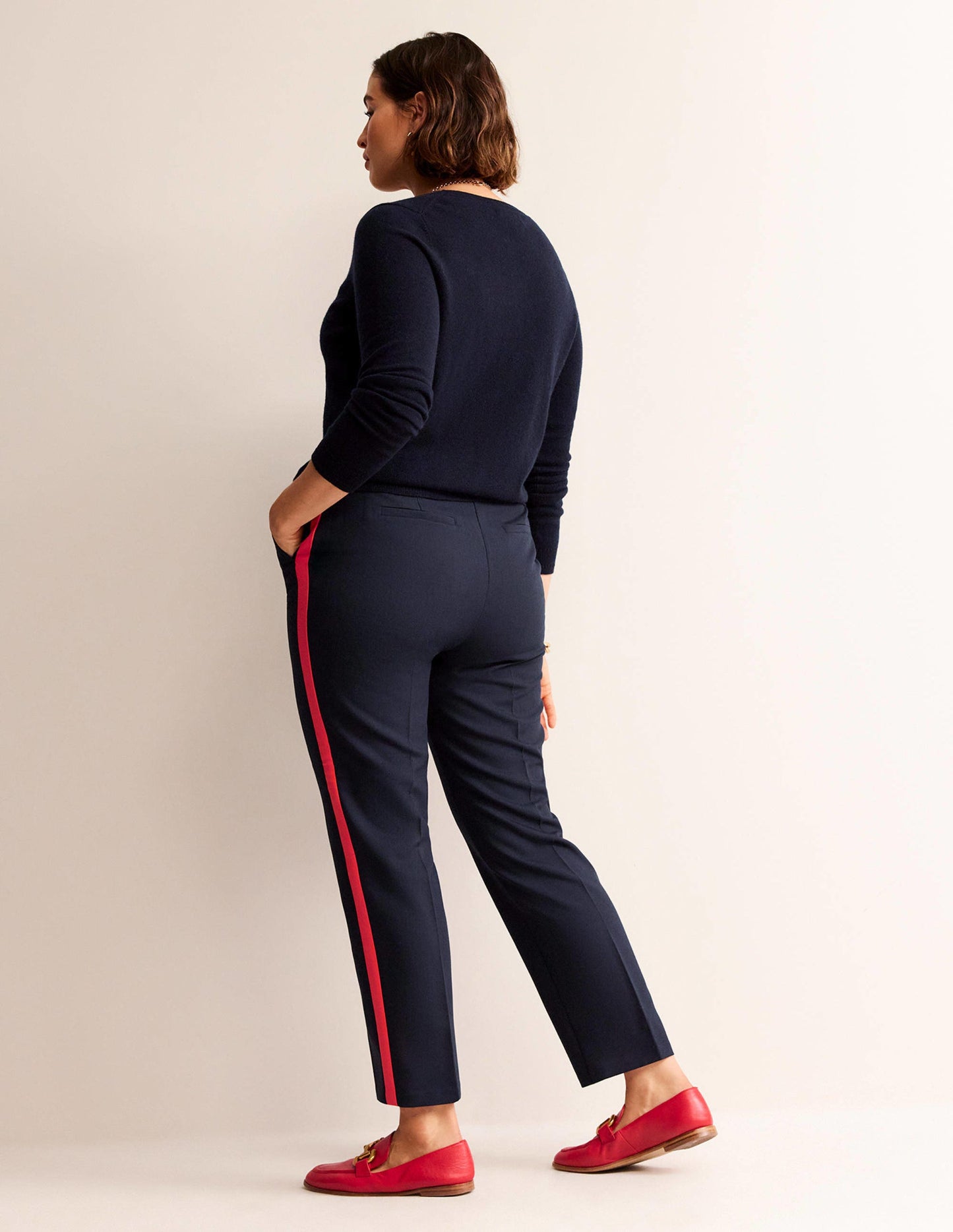 Kew Side Stripe Trousers-Navy, Red Stripe