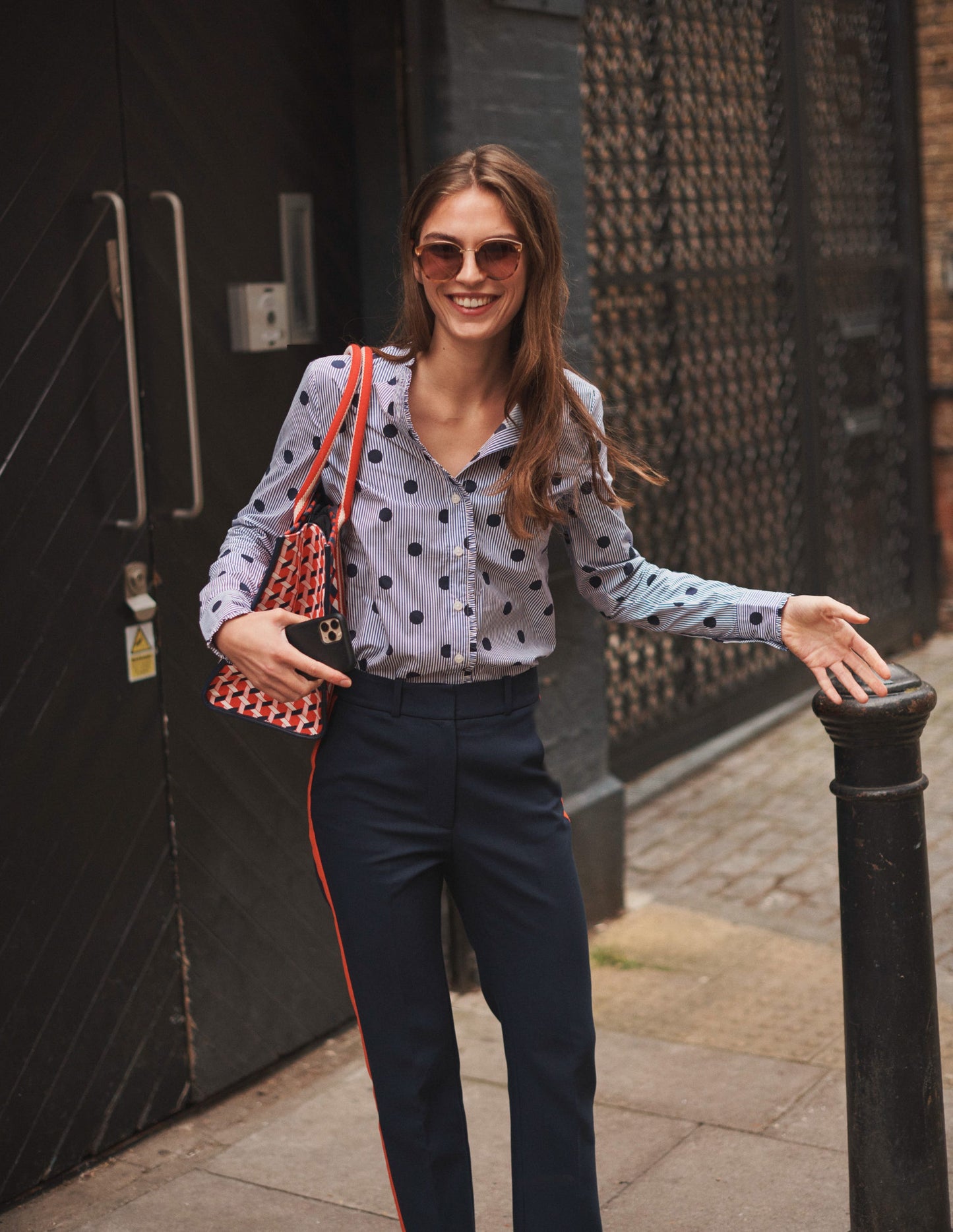 Kew Side Stripe Trousers-Navy, Red Stripe