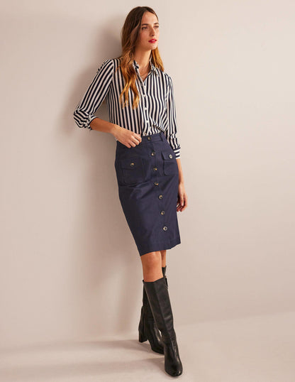 Utility Pocket Midi Skirt-Navy