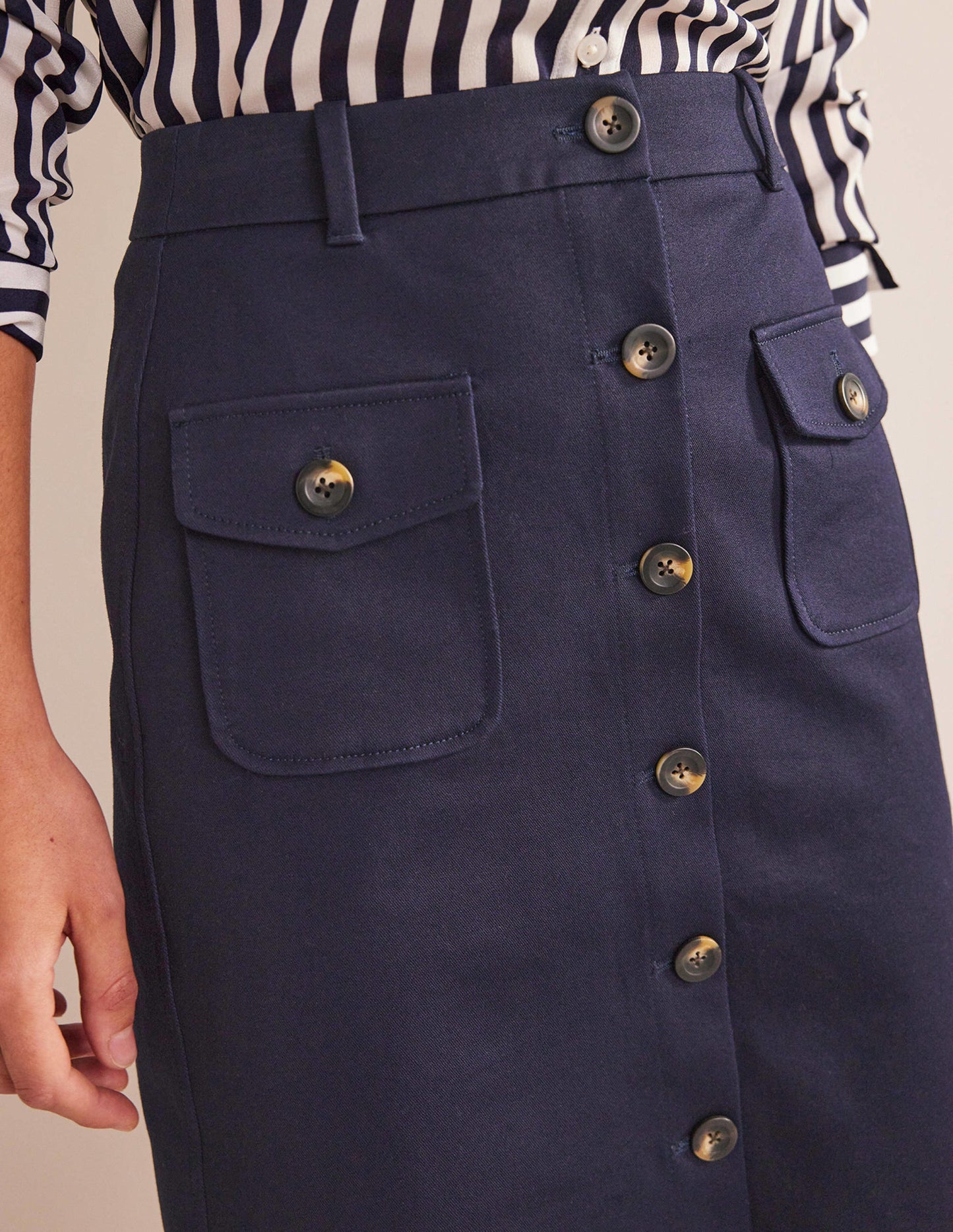 Utility Pocket Midi Skirt-Navy