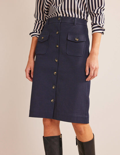 Utility Pocket Midi Skirt-Navy