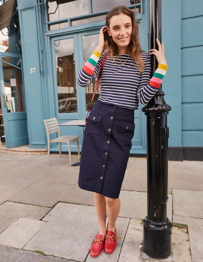 Utility Pocket Midi Skirt-Navy