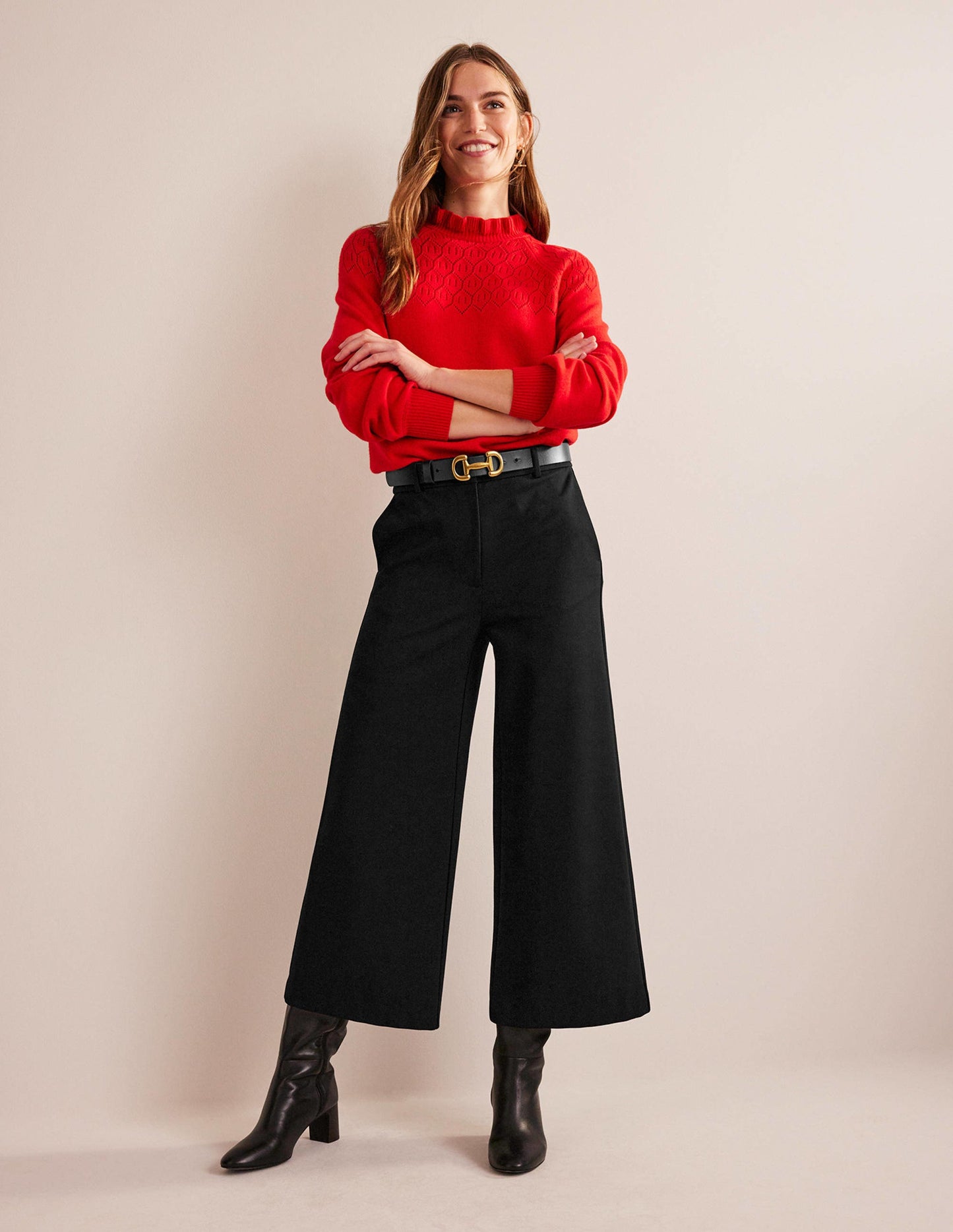 Wide-Leg Ponte Culottes-Black