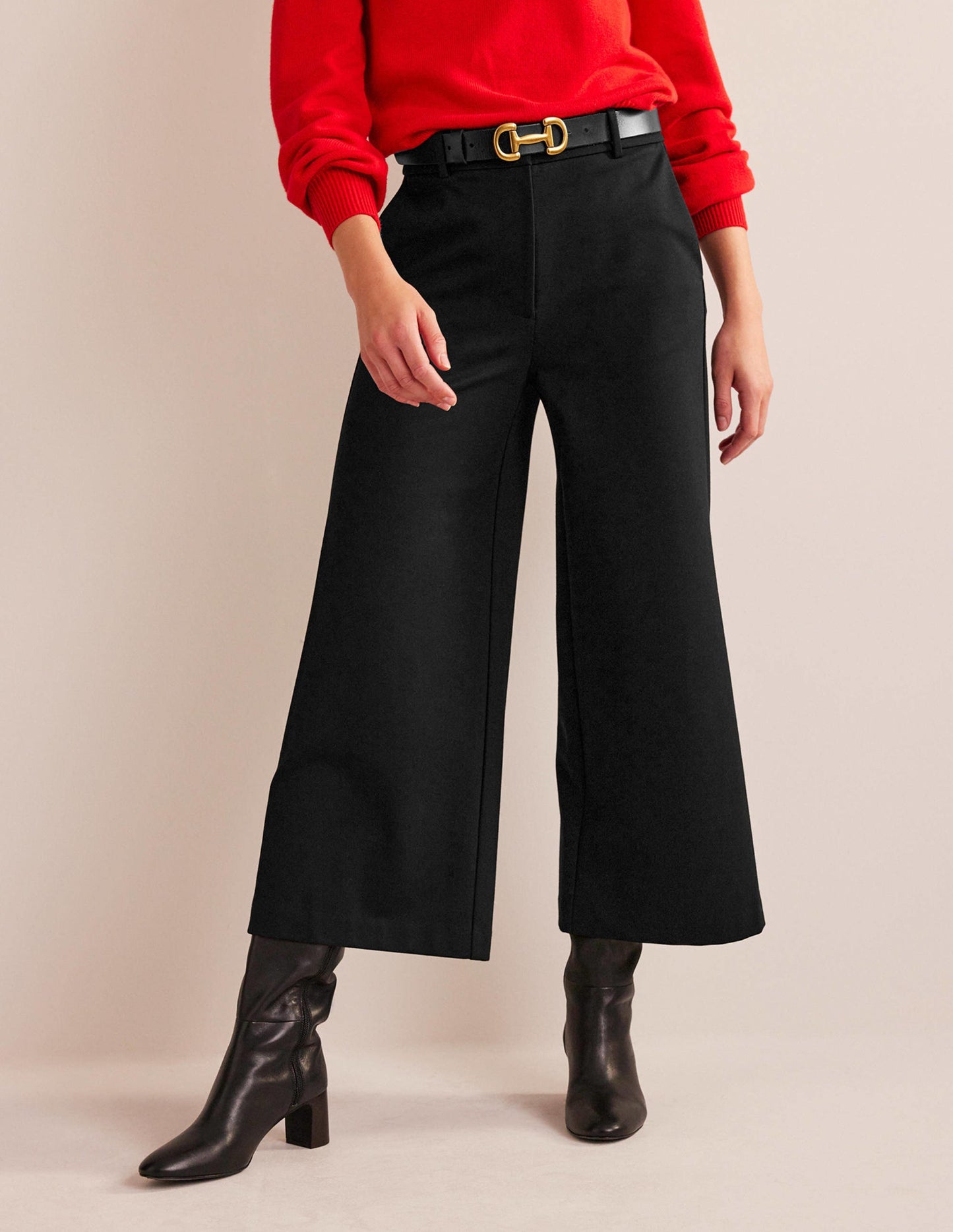 Wide-Leg Ponte Culottes-Black