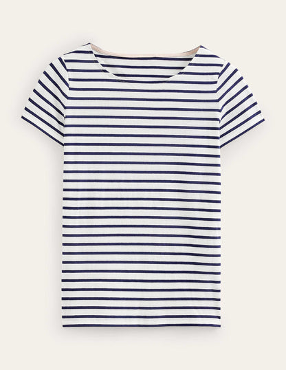 Ella Short Sleeve Breton -Ivory, Navy