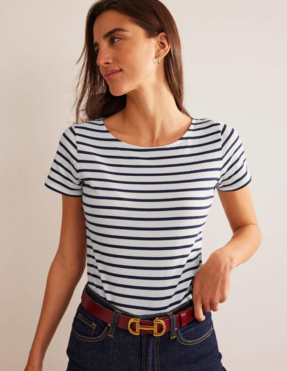 Ella Short Sleeve Breton -Ivory, Navy