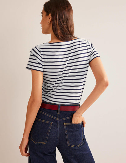 Ella Short Sleeve Breton -Ivory, Navy