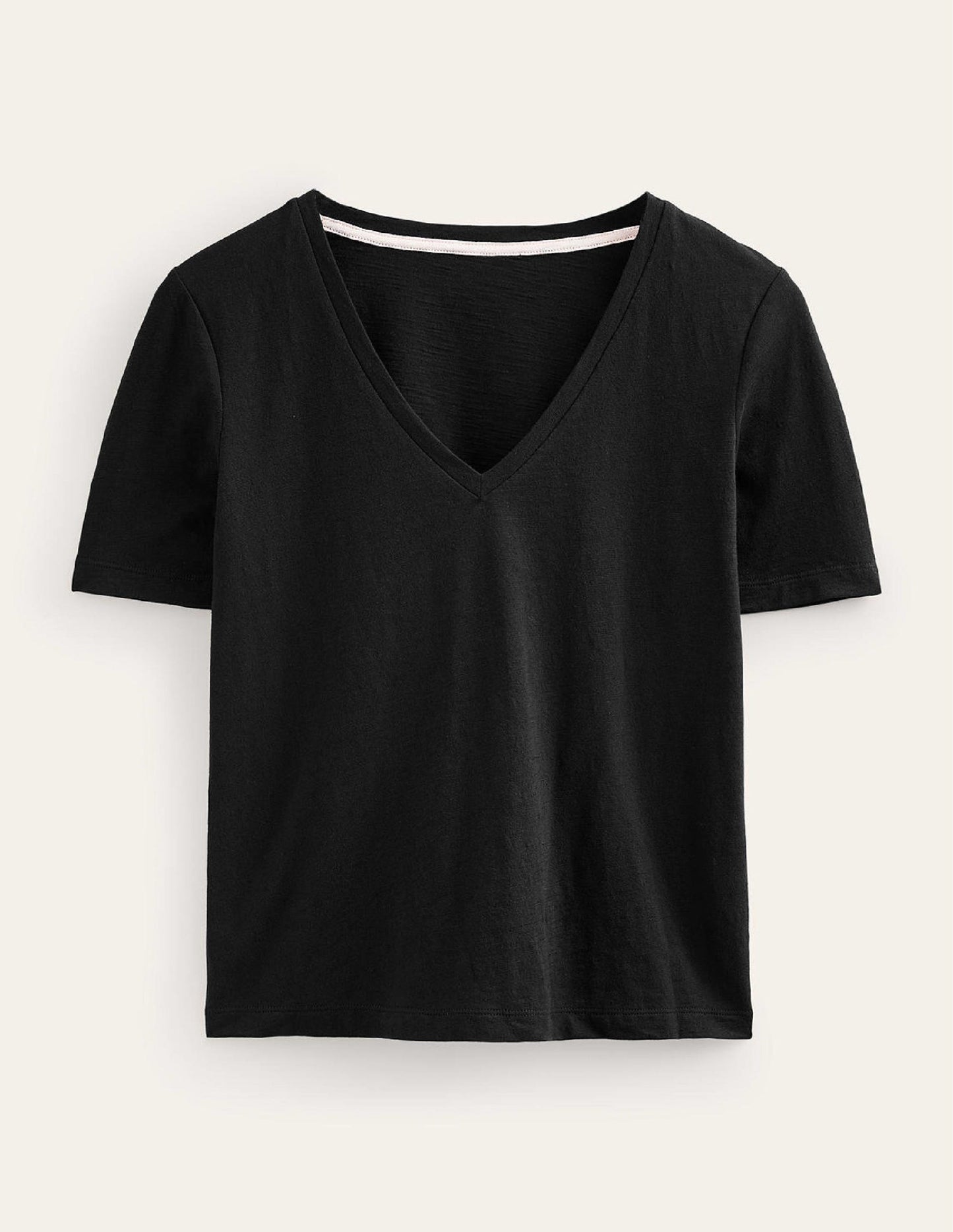 Regular V-Neck Slub T-shirt-Black