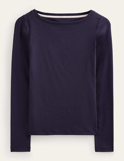 Essential Boat-Neck Jersey Top-Navy