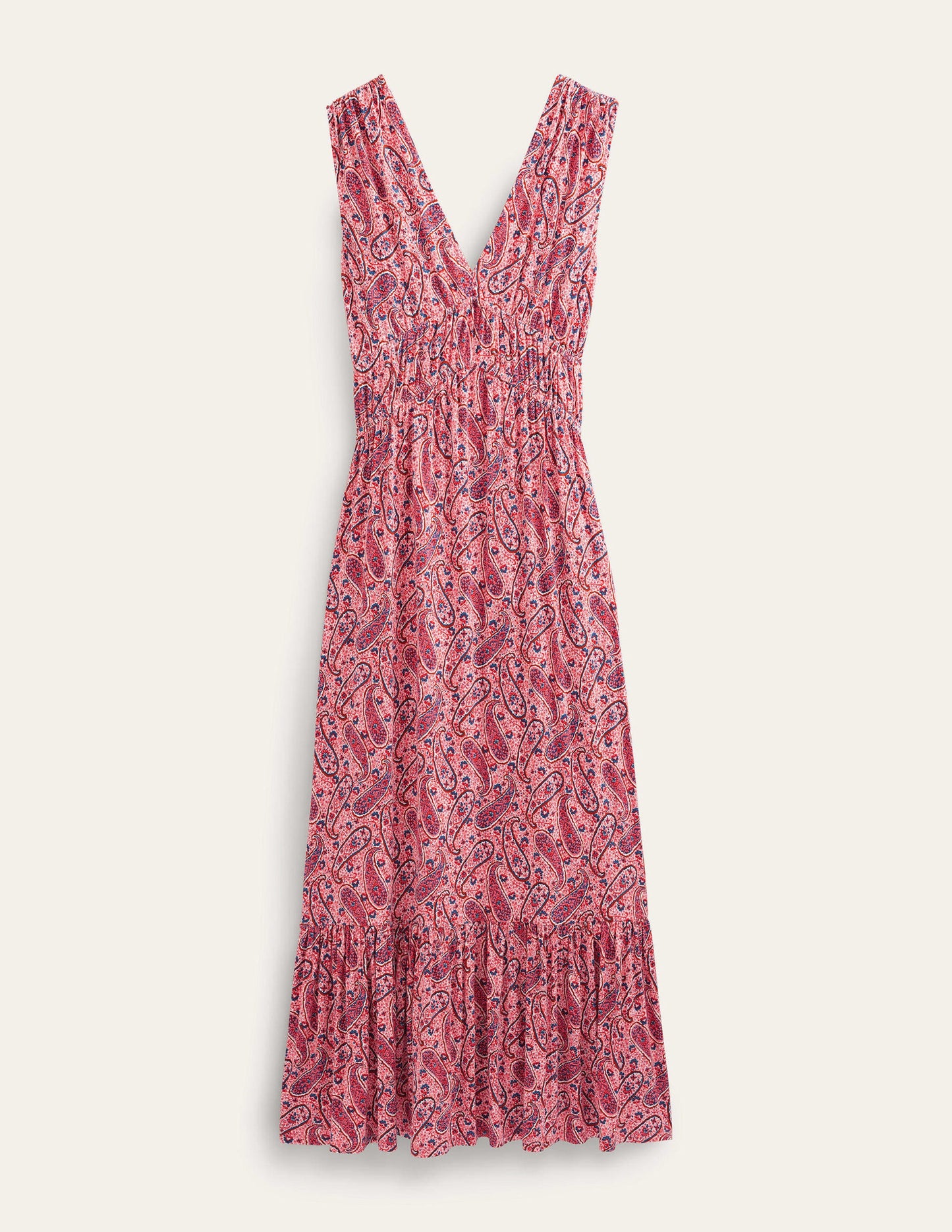 Smocked Jersey Maxi Dress-Pink Sherbet, Paisley Bloom