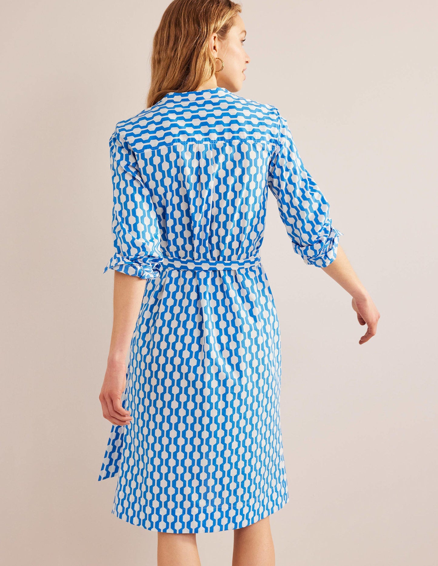 Collarless Midi Shirt Dress-Moroccan Blue, Geo Azure