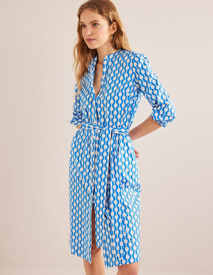 Collarless Midi Shirt Dress-Moroccan Blue, Geo Azure