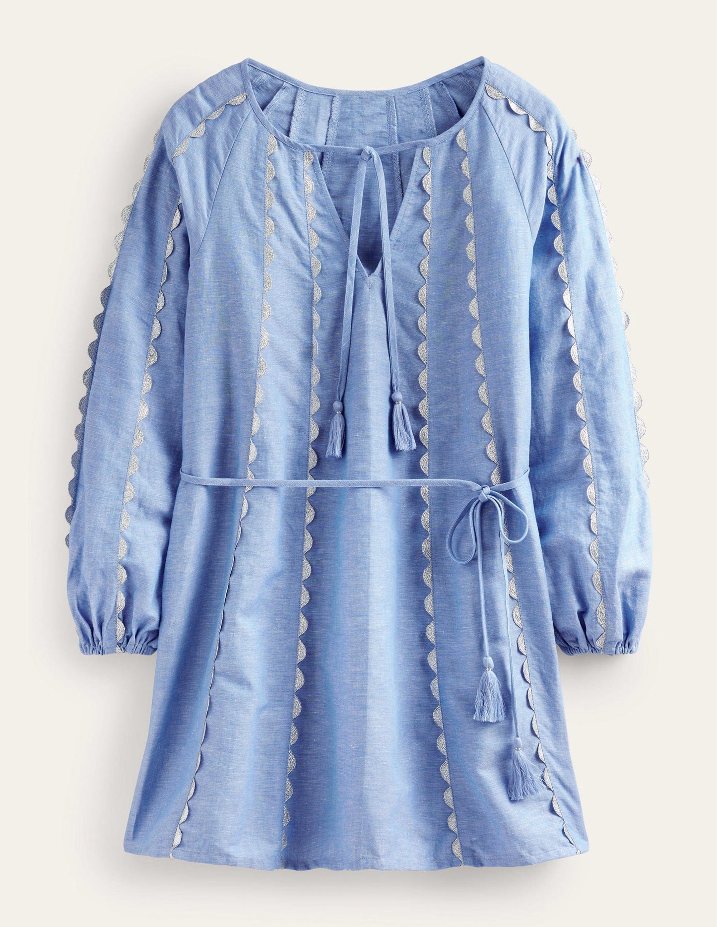 Ric Rac Linen Mini Dress-Light Chambray