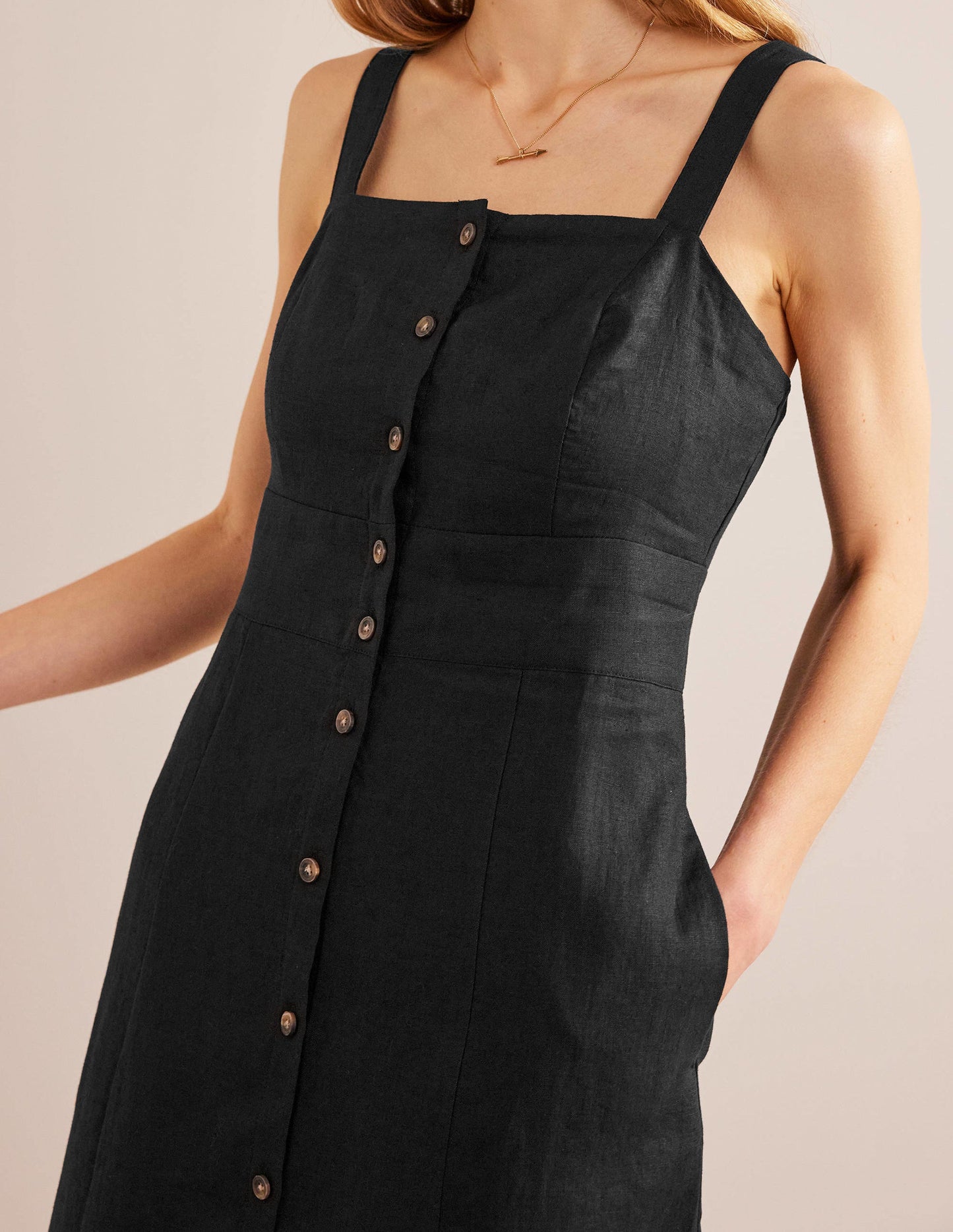 Strappy Linen Midi Dress-Black