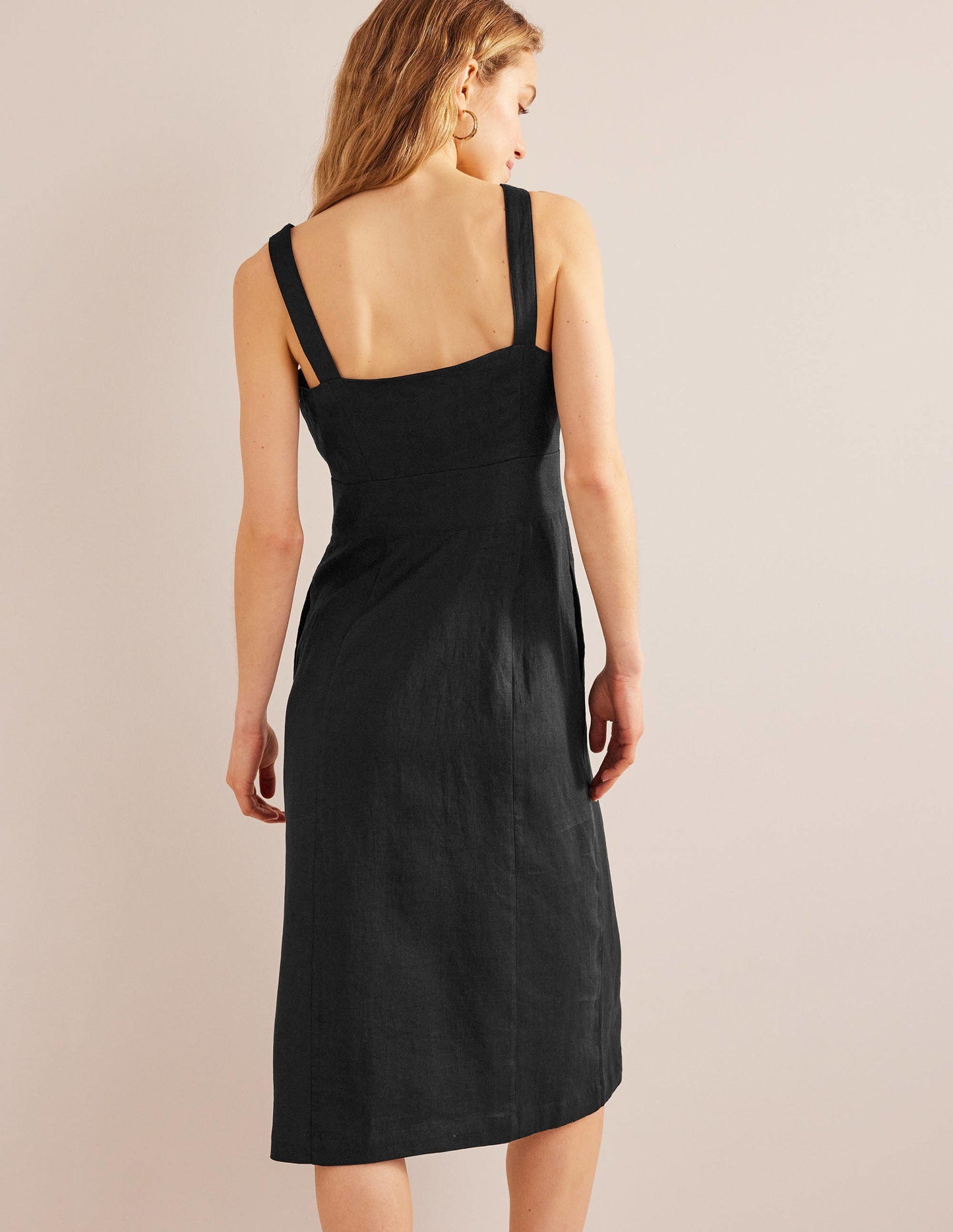 Strappy Linen Midi Dress-Black