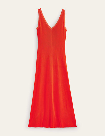 V-Neck Knitted Midi Dress-Blood Orange