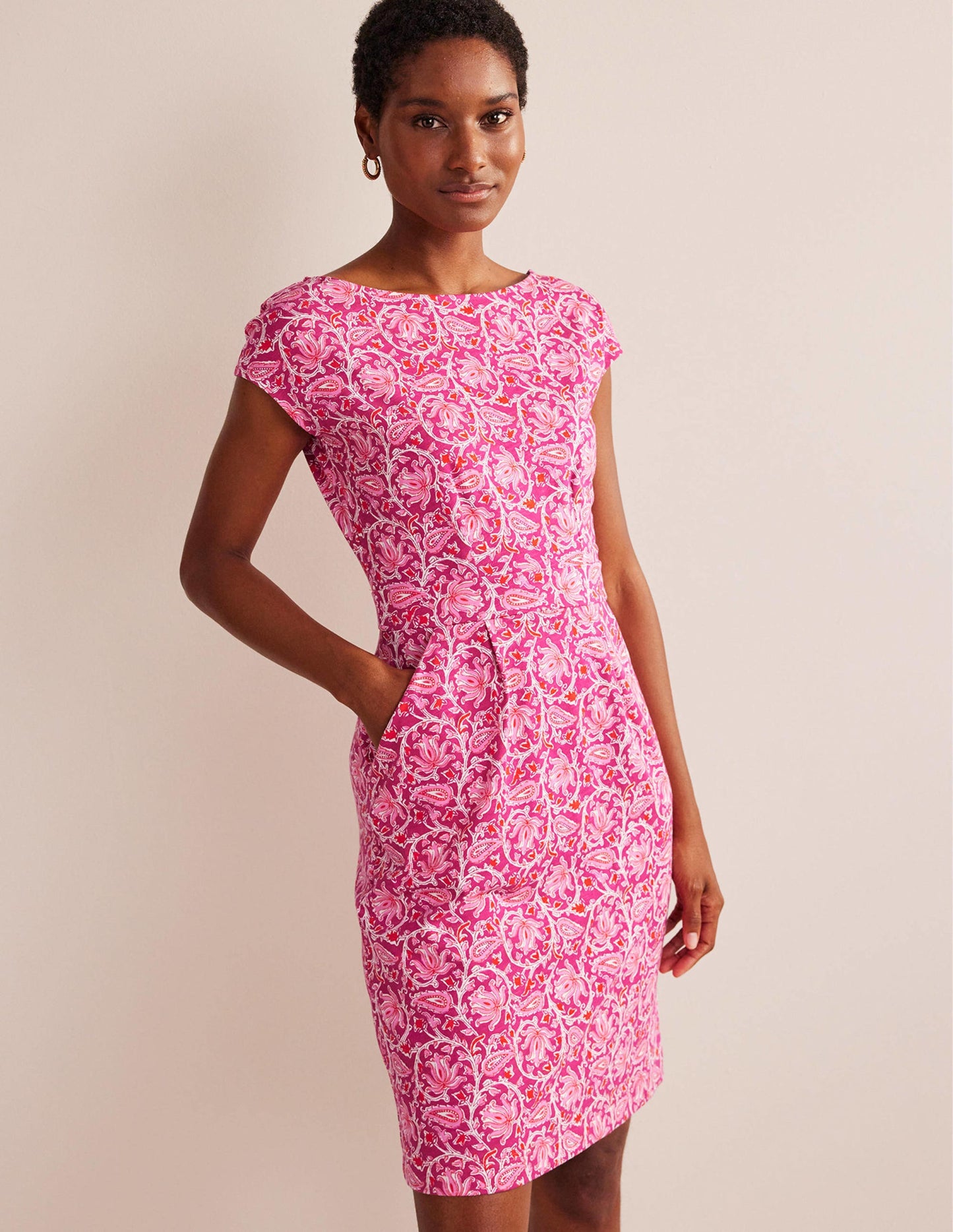 Florrie Jersey Dress-Raspberry, Botanic Vine