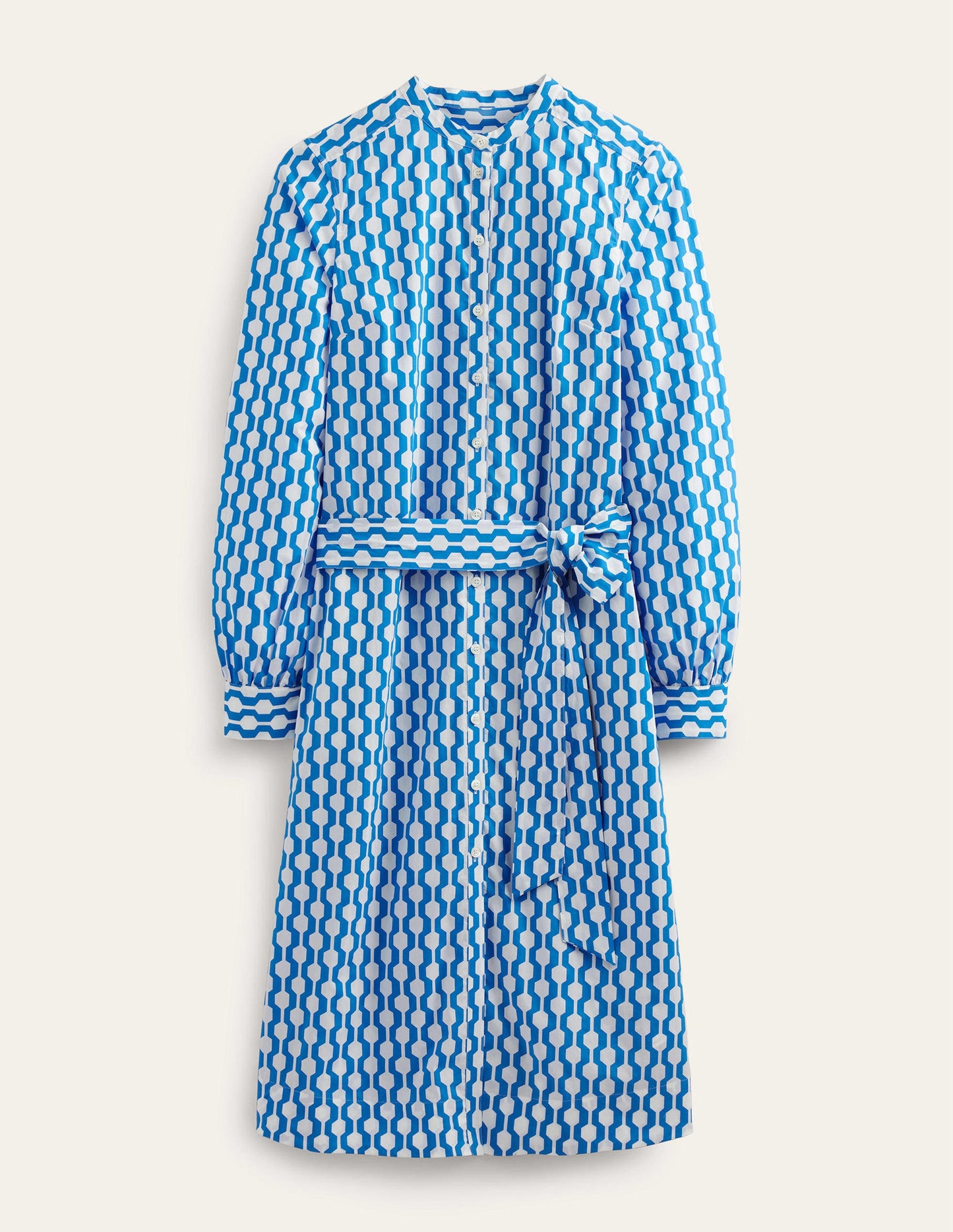 Collarless Midi Shirt Dress-Moroccan Blue, Geo Azure