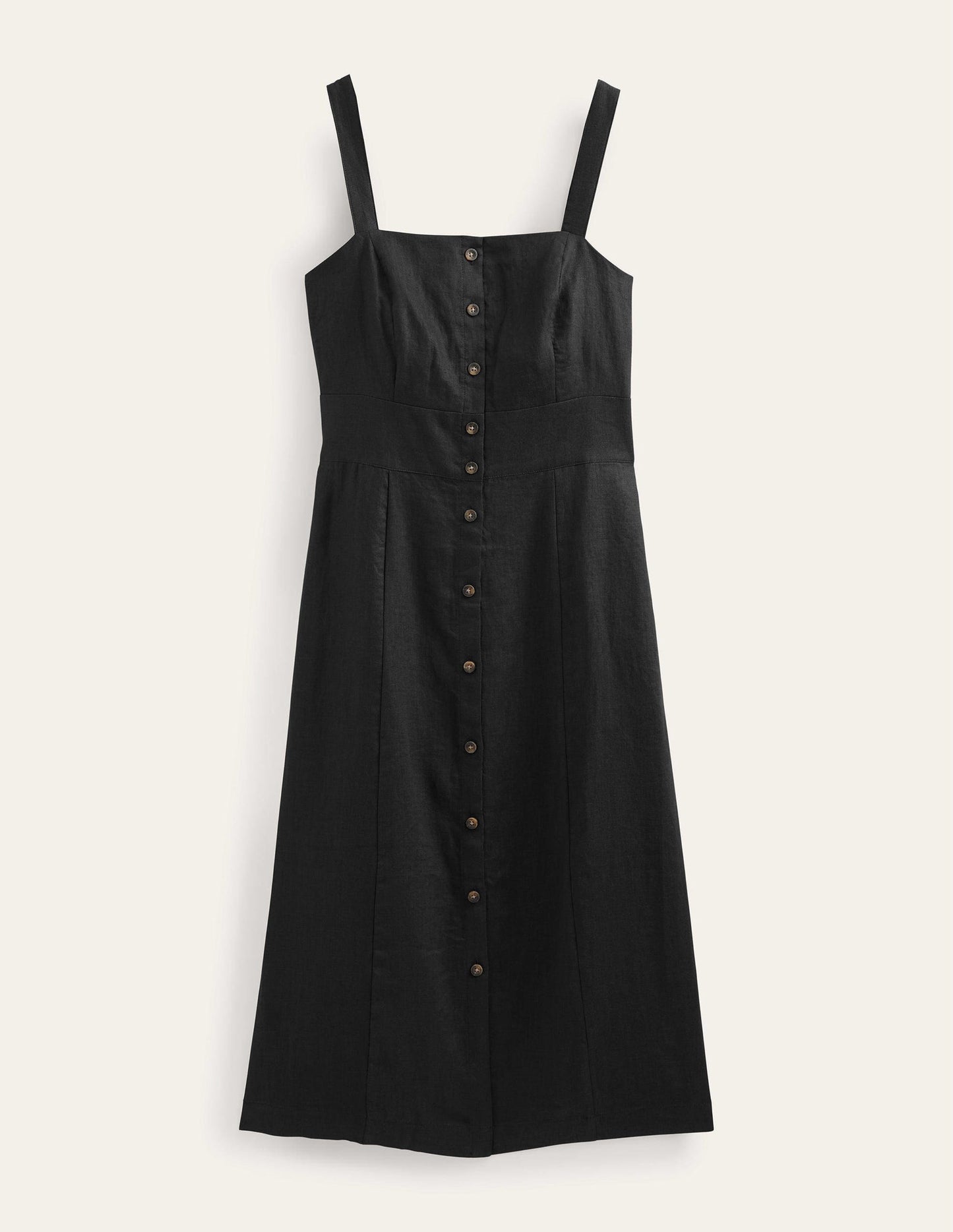 Strappy Linen Midi Dress-Black